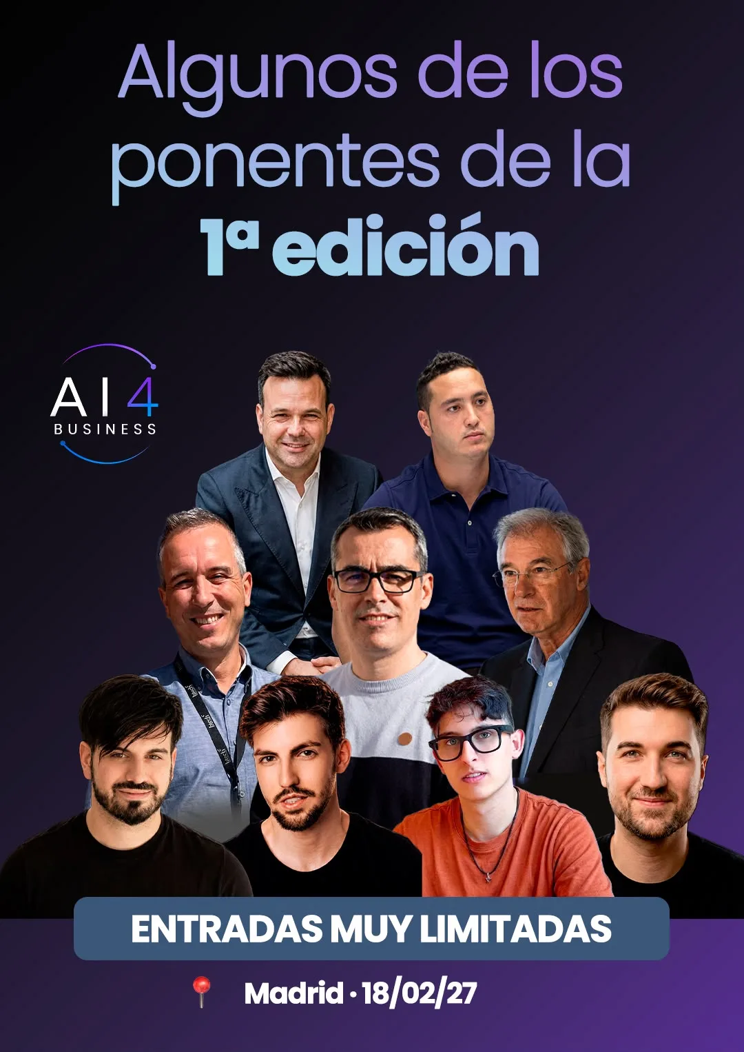 Cartel con algunos de los ponentes de la primera edición de AI4Business